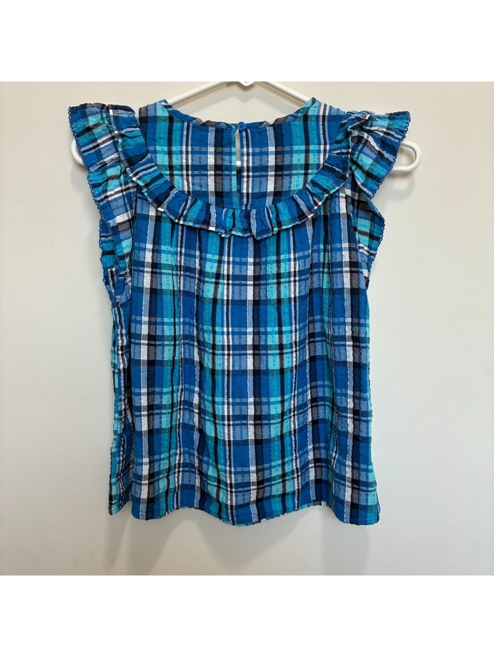 Girls Crown & Ivy Plaid Ruffle Top Size L (10/12) NWOT
